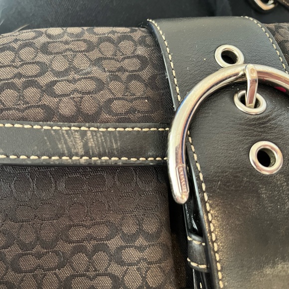 Coach Vtg Soho Flap Y2K Signature C Canvas Shoulder Bag Buckle - Picture 17 of 17